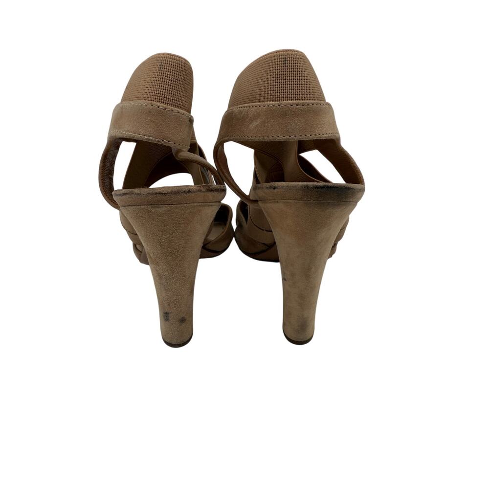 Prada Suede Leather Elastic Strappy Heeled Sandals Beige Women's Size 36.5 - Picture 3 of 8